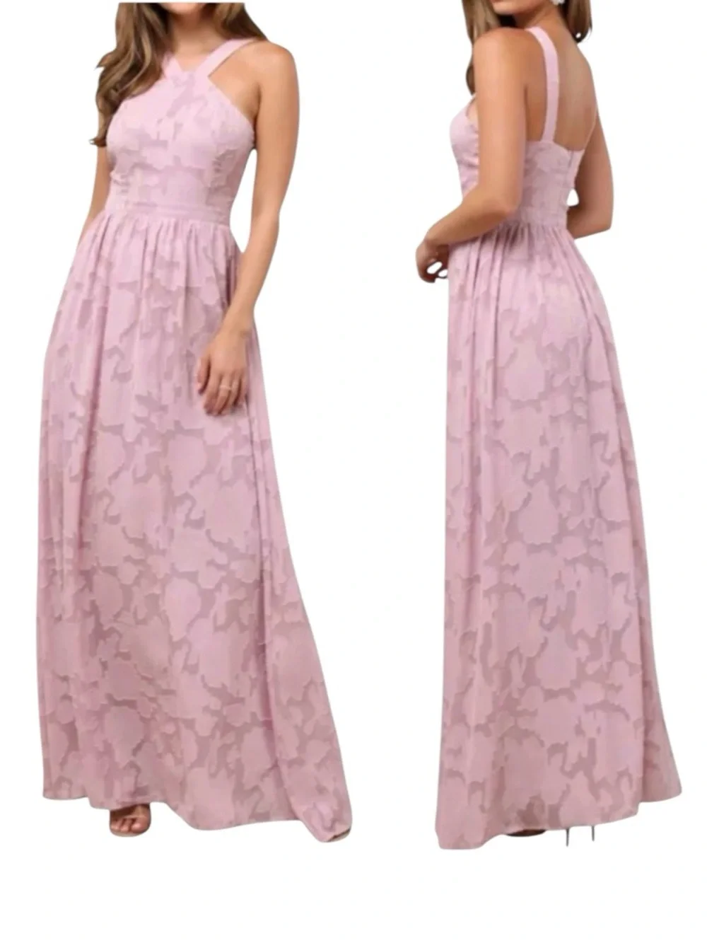 NWOT Lulus Love and Beyond Mauve Purple Floral Burnout Maxi Gown Dress Size S - Picture 1 of 3